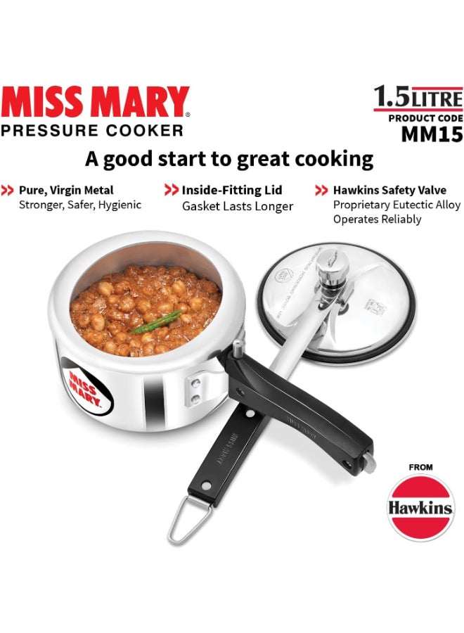 Hawkins Miss Mary Aluminium Pressure Cooker with Inner Lid (MM15), Silver Silver 1.5Liters - Image 3