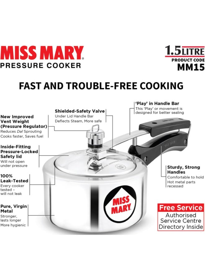 Hawkins Miss Mary Aluminium Pressure Cooker with Inner Lid (MM15), Silver Silver 1.5Liters - Image 5
