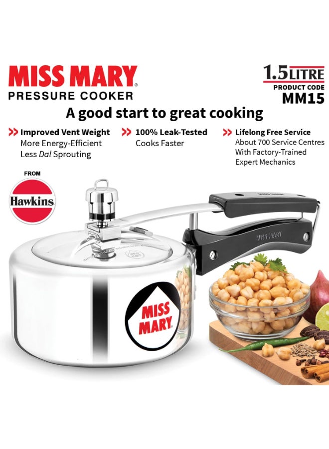 Hawkins Miss Mary Aluminium Pressure Cooker with Inner Lid (MM15), Silver Silver 1.5Liters - Image 2