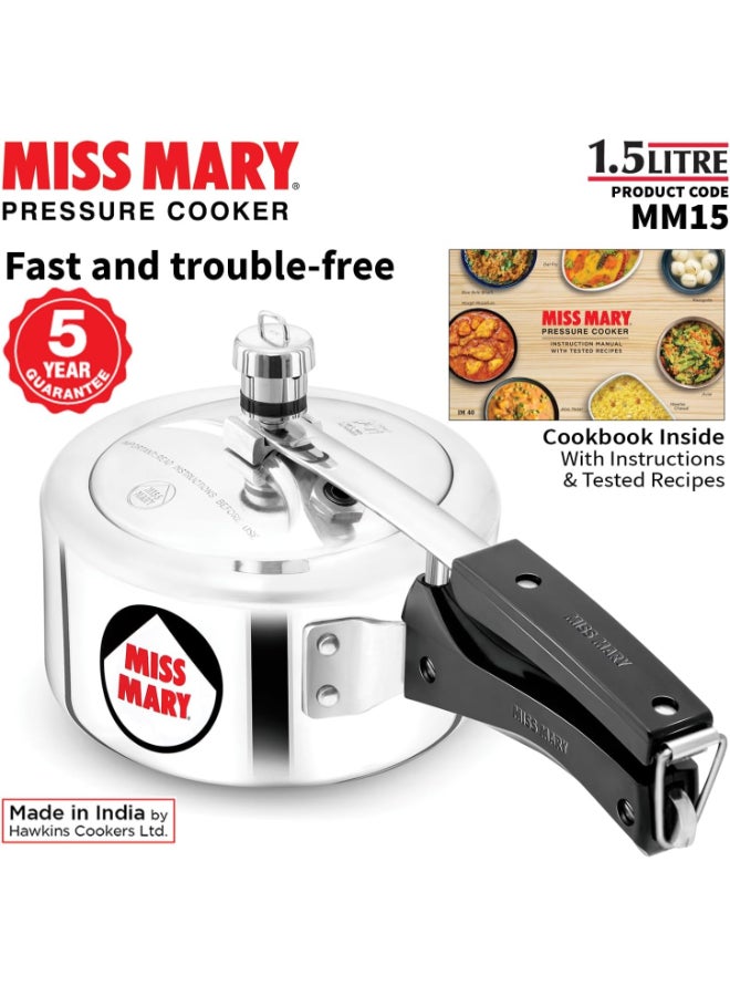 Hawkins Miss Mary Aluminium Pressure Cooker with Inner Lid (MM15), Silver Silver 1.5Liters - Image 4