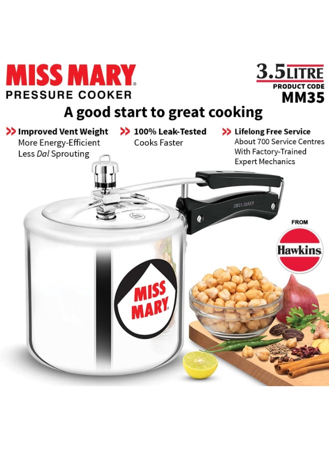 Hawkins 3.5 Liters Miss Mary Aluminium Pressure Cooker,Silver Silver/Red/Black - Image 2