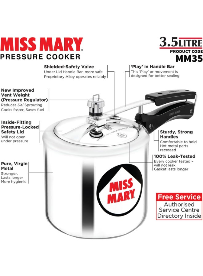 Hawkins 3.5 Liters Miss Mary Aluminium Pressure Cooker,Silver Silver/Red/Black - Image 5