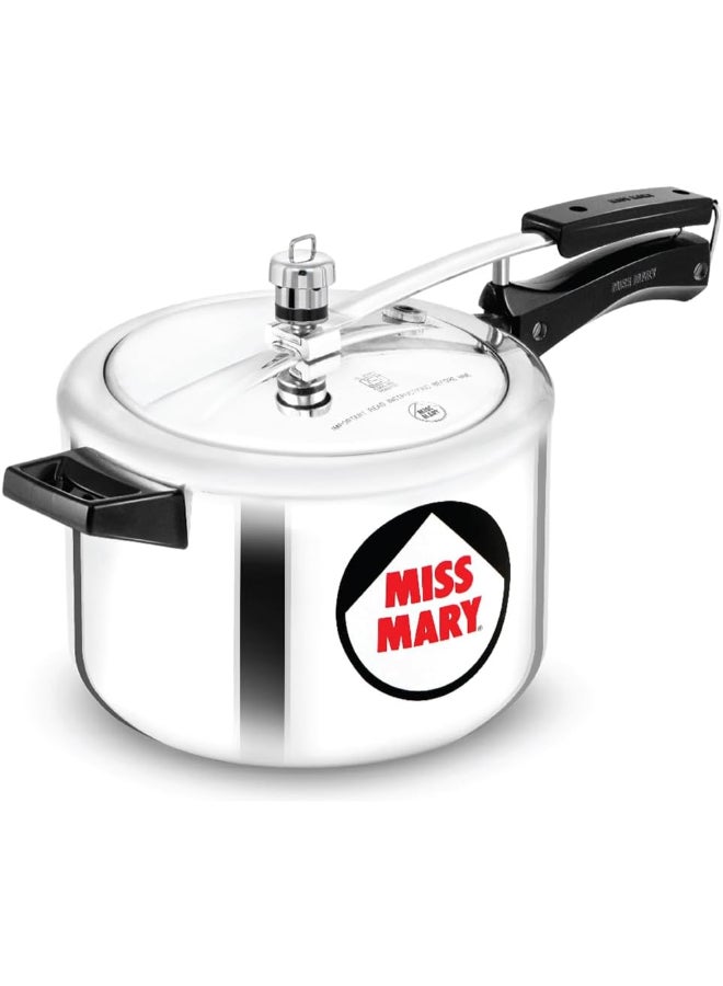 Hawkins Miss Mary Aluminium Pressure Cooker with Inner Lid (MM50), Silver Silver 5Liters - Image 1