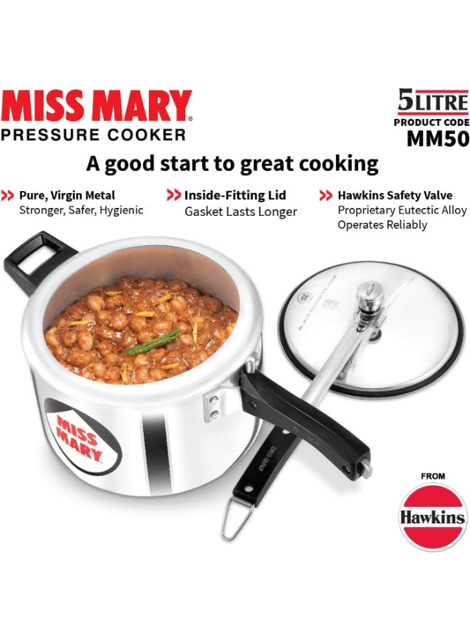 Hawkins Miss Mary Aluminium Pressure Cooker with Inner Lid (MM50), Silver Silver 5Liters - Image 3