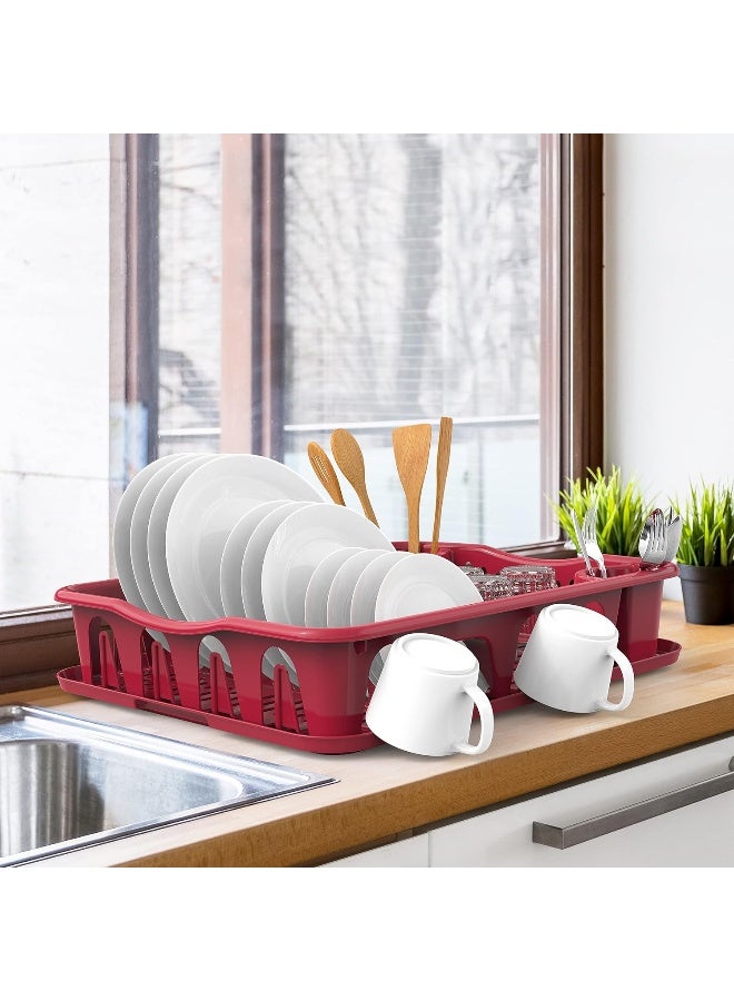 Cosmoplast - Large Dish Rack With Drainer Plastic 50 x 40 x 10 cm Dark Red - Image 1