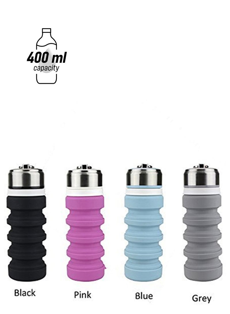 4-Piece Foldable Water Bottle Set Multicolour 400ml - Image 1