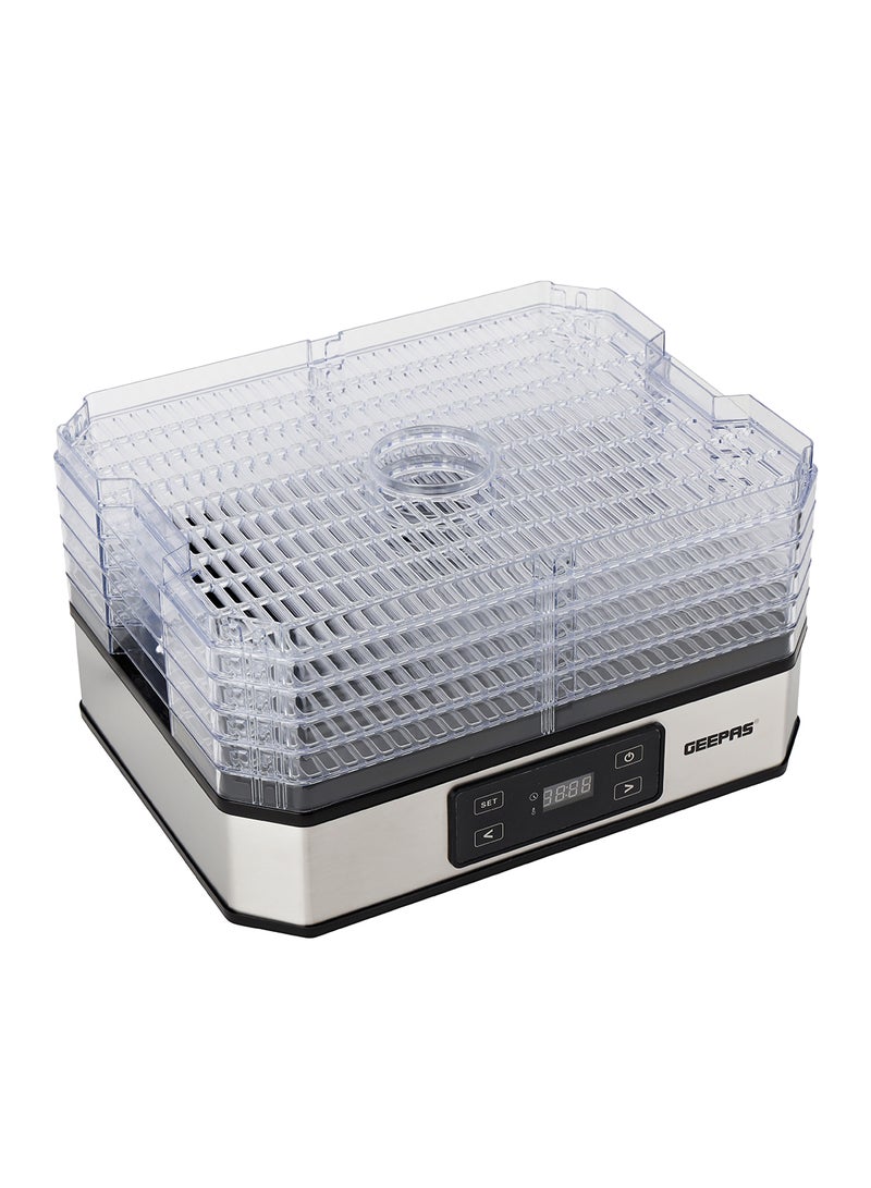 GEEPAS - Digital Food Dehydrator Powerful Performance, 48 Hours Timer, Adjustable Temperature, 5 Dry Layers, Removable and Stackable| Perfect for Preserving Fruits, Vegetables Etc 500 W GFD63013N Transparent - Image 1