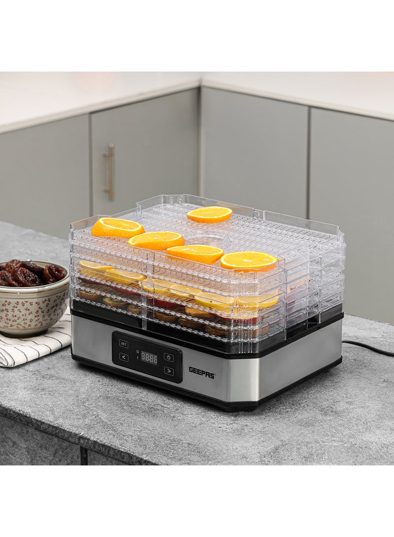 GEEPAS - Digital Food Dehydrator Powerful Performance, 48 Hours Timer, Adjustable Temperature, 5 Dry Layers, Removable and Stackable| Perfect for Preserving Fruits, Vegetables Etc 500 W GFD63013N Transparent - Image 1