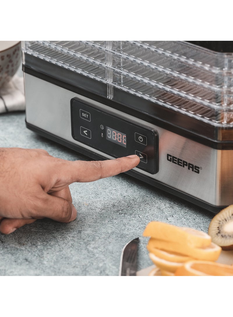 GEEPAS - Digital Food Dehydrator Powerful Performance, 48 Hours Timer, Adjustable Temperature, 5 Dry Layers, Removable and Stackable| Perfect for Preserving Fruits, Vegetables Etc 500 W GFD63013N Transparent - Image 1