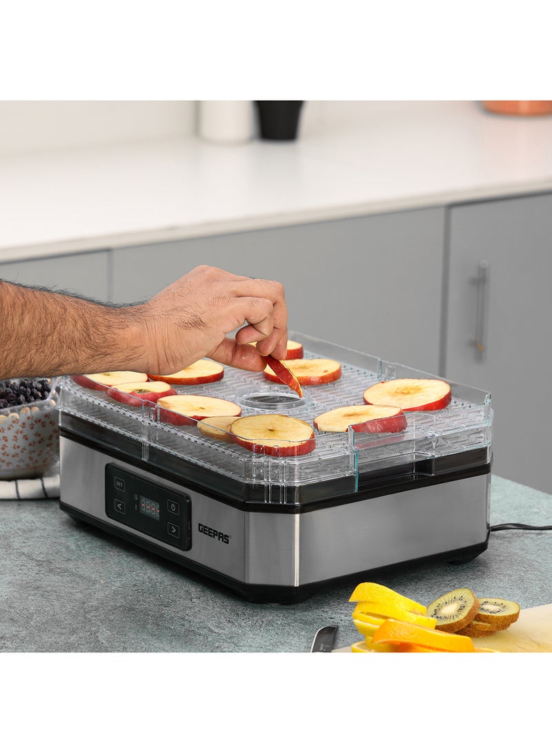 GEEPAS - Digital Food Dehydrator Powerful Performance, 48 Hours Timer, Adjustable Temperature, 5 Dry Layers, Removable and Stackable| Perfect for Preserving Fruits, Vegetables Etc 500 W GFD63013N Transparent - Image 1