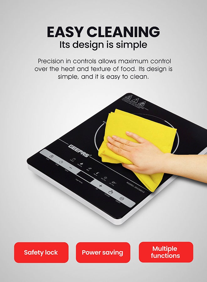 GEEPAS Digital Infrared Cooker- GIC33013/ Single Cooking Hob with Ceramic Heating Element, 2200W Power, 4-Digit LED Display & Touch Control/ 10 Adjustable Power & Temperature Levels, 3hr Timer, Multi-Function Cooking (Hot Pot, Soup, Fry, BBQ, etc.) GIC33013 Black - Image 5