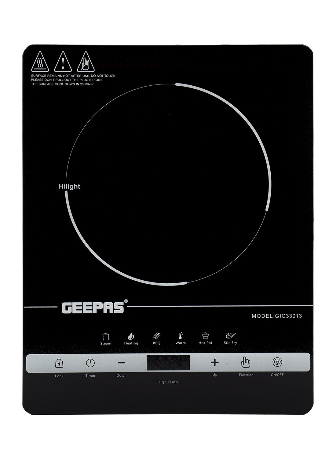 Digital Infrared Cooker- GIC33013/ Single Cooking Hob with Ceramic Heating Element, 2200W Power, 4-Digit LED Display & Touch Control/ 10 Adjustable Power & Temperature Levels, 3hr Timer, Multi-Function Cooking (Hot Pot, Soup, Fry, BBQ, etc.), Energy Saving 2200 W GIC33013 Black