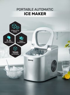 Portable Automatic Ice Maker 12Kg in 24hrs | Two Sizes Ice Cube | Auto Shut Off | Portable Ice Maker | Electric Ice Maker for Home/ Kitchen/ Office/ Bar/ Party 2.2 L 100 W GIM63015UK Silver
