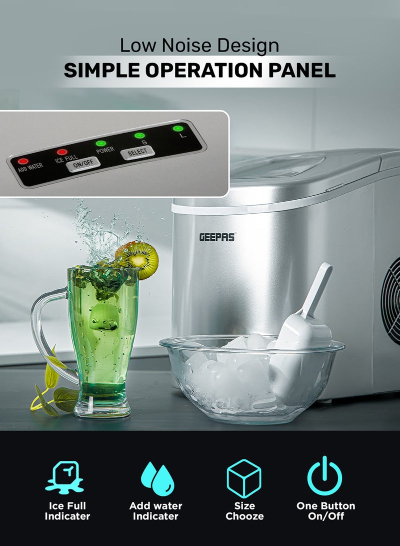 GEEPAS - Portable Automatic Ice Maker 12Kg in 24hrs | Two Sizes Ice Cube | Auto Shut Off | Portable Ice Maker | Electric Ice Maker for Home/ Kitchen/ Office/ Bar/ Party 2.2 L 100 W GIM63015UK Silver - Image 1