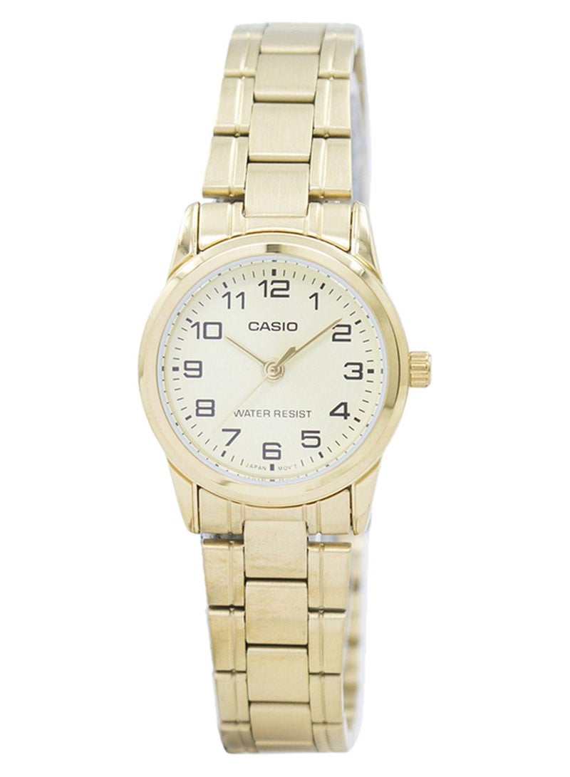 كاسيو ساعة يد بعقارب مقاومة للماء بسوار من الإستانلس ستيل طراز LTP-V001G-9BUDF - 31 مم - ذهبي للنساء - Image 1