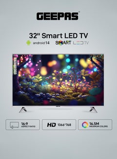 تلفزيون LED ذكي عالي الدقة مقاس 32 بوصة مع جهاز تحكم عن بعد ومنافذ HDMI وUSB ومقبس سماعة رأس ومدخل صوت للكمبيوتر الشخصي وواي فاي ونظام Android 13.0 مع مشاركة إلكترونية ويوتيوب وما إلى ذلك GLED3202SEHD أسود GLED3202SCHD أسود - pnsku/N20087408A/45/_/1723968634/bc41d37c-d4ae-43dc-a291-37ee78d5d58e