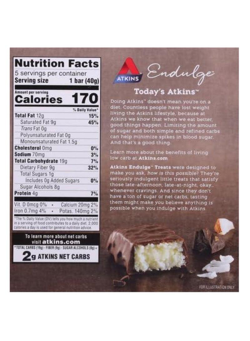 Atkins Endulge Chocolate Coconut Bar 5 Bars Each 1.41 Oz  - Image 2