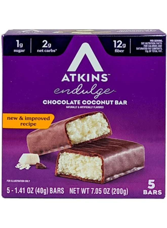 Atkins Endulge Chocolate Coconut Bar 5 Bars Each 1.41 Oz Packaging may vary - Image 1