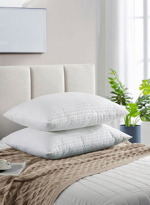 Set of 2-Pieces of Hotel Pillows, for Back, Neck, and Shoulder Support Soft Fluffy Stripe Hotel Pillows Microfiber White 75x50cm