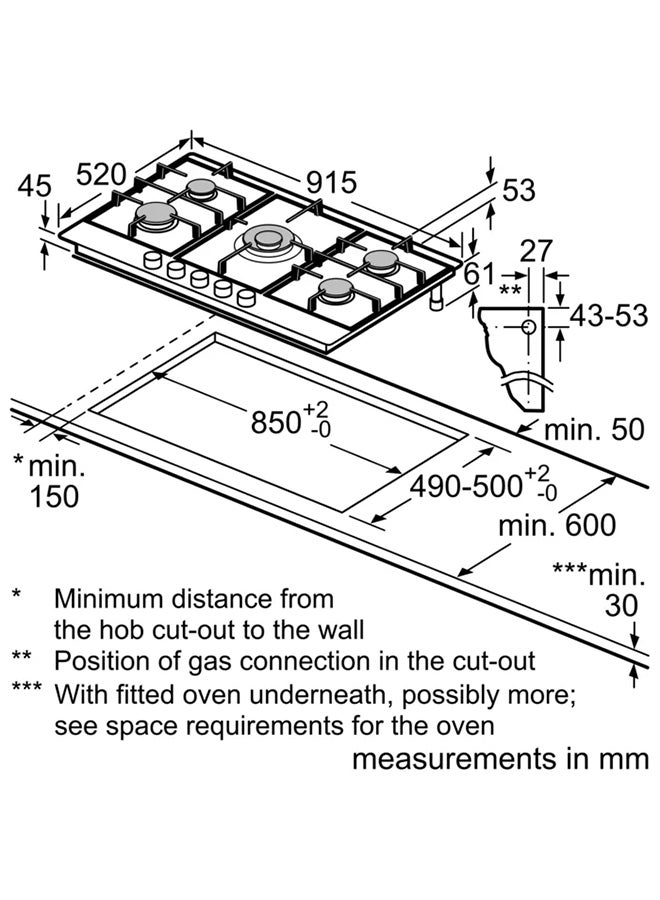 BOSCH - Gas Hob with FlameSelect for Precise Flame Control, 90 cm, with Dual Flame Power Burner PCR9A5B90M Black - Image 1