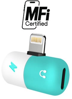 Generic Dual Mini Lightning Audio And Charging Splitter Blue/White  - Image 1