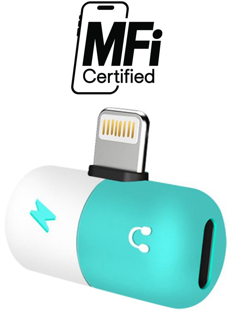 Generic Dual Mini Lightning Audio And Charging Splitter Blue/White  - Image 1