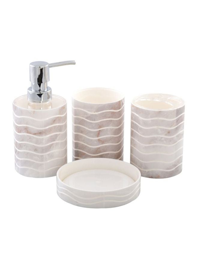 Home Box 4 Pcs Marble Look Bathroom Accessories Sets Complete With Soap Dispenser, Toothbrush Holder, Apothecary Jar, Tray, Home Apartment Modern Bathroom Decor Vanity Countertop Beige - Image 1