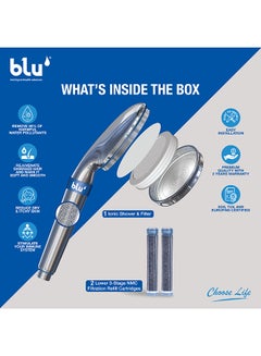 Blu Handheld Shower Filter and Shower Head For Skin And Haircare Removes Chlorine And Harmful Pollutants Prevent Hair Loss And Moisturize Your Skin Chrome Plated  - Image 2