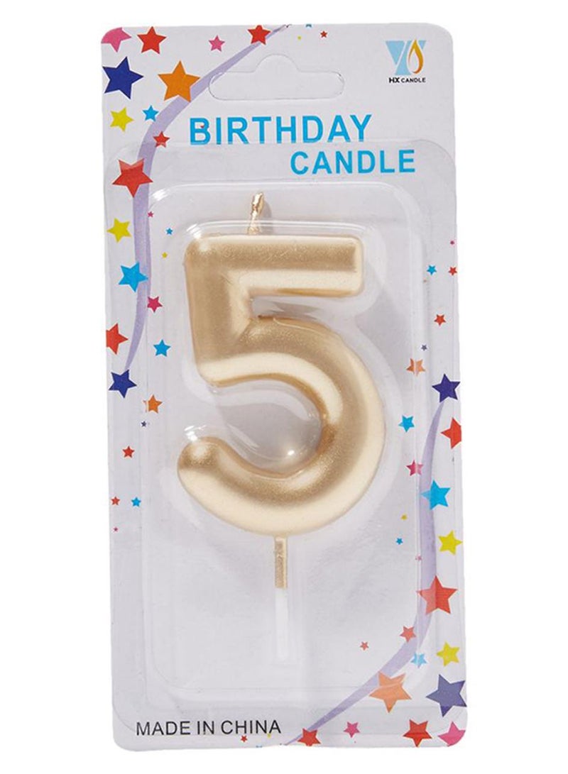 سارفا شمعة عيد ميلاد برقم 5 ذهبية اللون مثبتة على عصا - Image 1