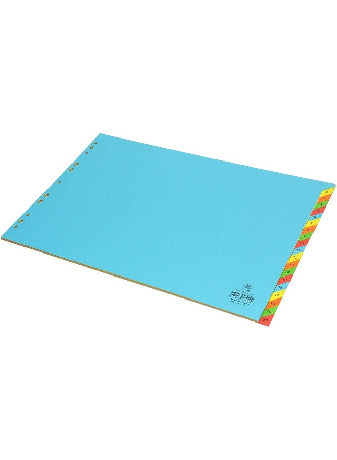 FIS Color Card Divider, 160 gsm, A3 Size, 20 Tabs (1-20) Blue