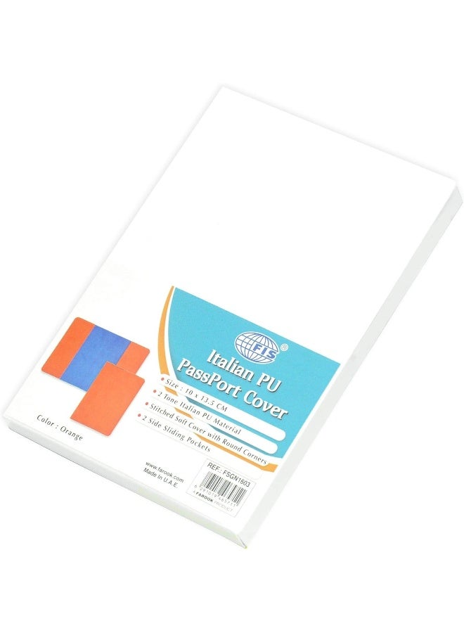 FIS Italian PU Passport Cover with Gift Box - Orange, 10 x 13.5 cm Orange - Image 3
