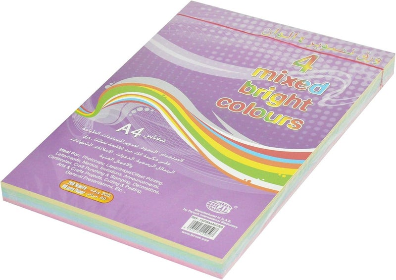 FIS Pastel Color Photocopy Paper, 200 Sheets, 80 gsm, Assorted Colors, A4 Size A4 - Image 1