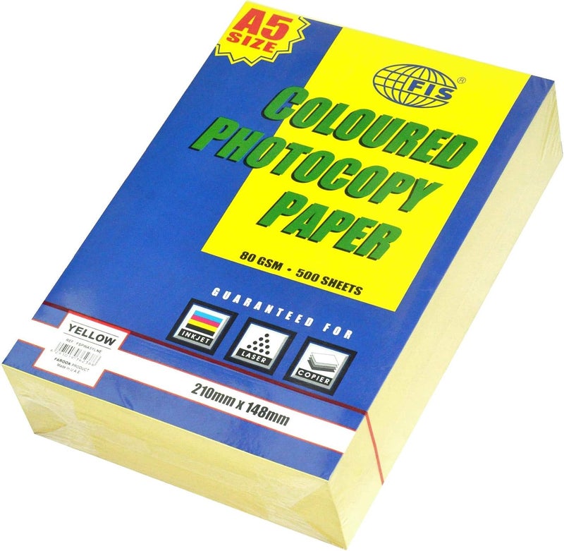 FIS A5 Pastel Yellow Photocopy Paper - 500 Sheets, 80 GSM A5 - Image 1