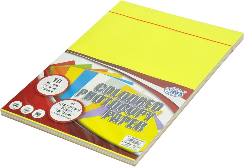 FIS Premium Color Photocopy Paper, 100 Sheets, 80 gsm, A4 Size - Assorted Colors