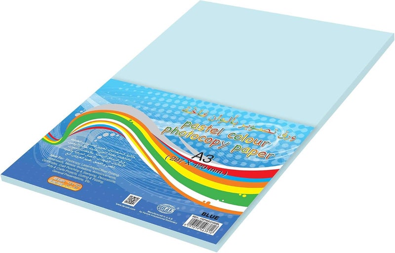 FIS Pastel Color Photocopy Paper, 100 Sheets, 80 gsm, A3 Size - Pastel Blue A3 - Image 1