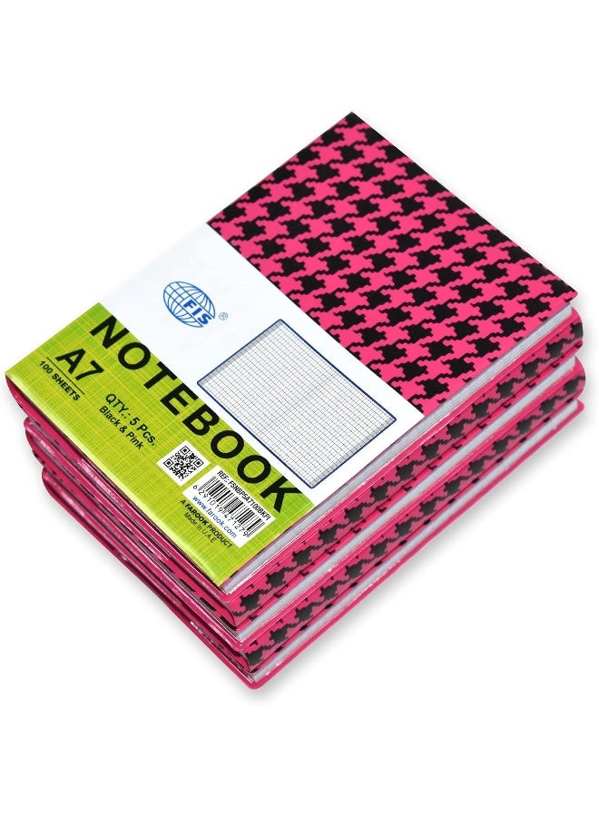 FIS A7 PVC Square Lines Notebook, 100 Pages, Black and Pink, Pack of 5 Black/Pink - Image 1