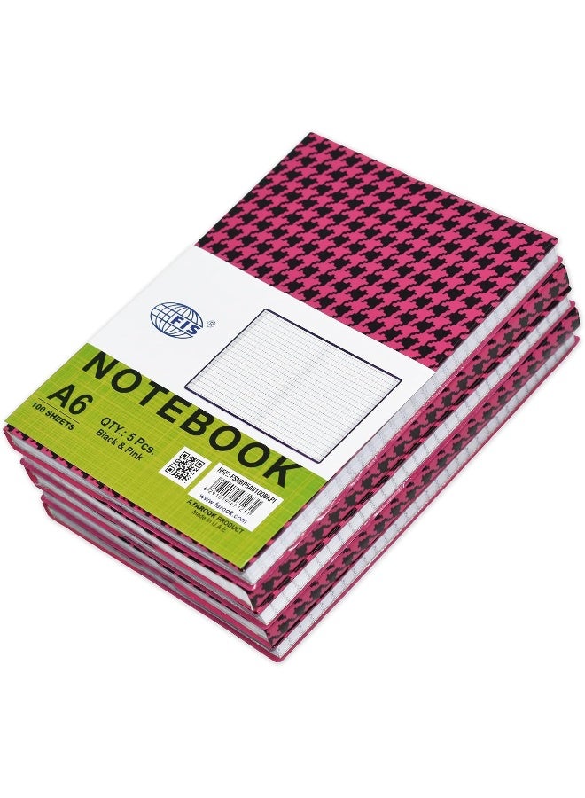 FIS PVC Soft Cover A6 Notebook Pack of 5 - Black, Pink, and White Black/Pink/White - Image 1