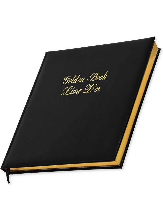 FIS Golden Book with Vinyl Cover - 280x275mm, 96 Sheets, Gold Gilding, Black Color, Gift Box Included Black/Gold - Image 1