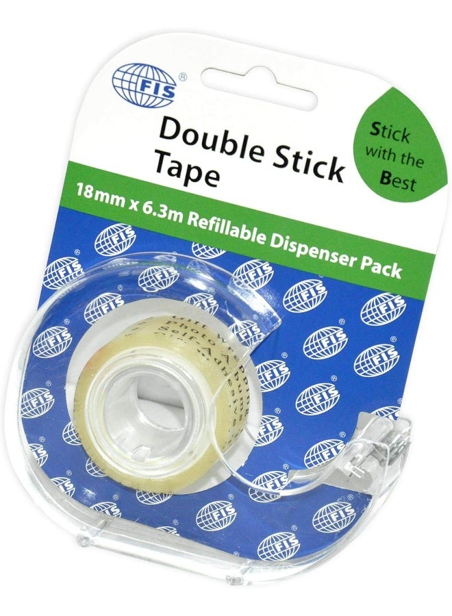 FIS Double Stick Tape - 18mm x 6.3m Refillable Dispenser Pack Clear
