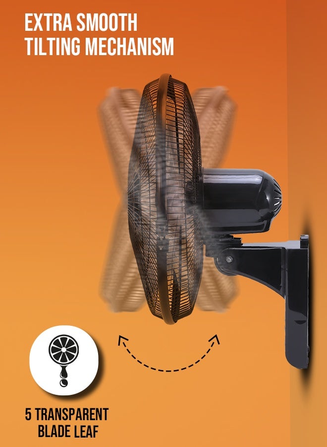 SONASHI 16 Inch Wall Fan with Remote Control |60W| 1250 RPM| 3 Speed And Oscillation Functions |5 Transparent Blades With Low Noise Motor | Overheat Protection|SF-8007WR Black SF-8007-WR-BLK Black - Image 5