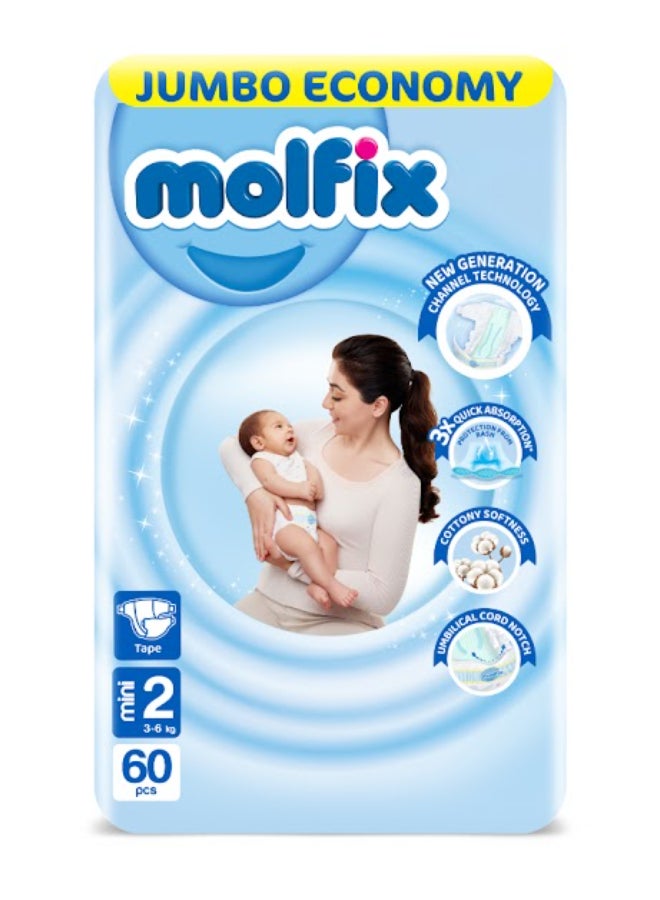 Molfix - 60 Piece - Jumbo Economy 3D Size 2 Mini (3-6 Kg) - Image 1