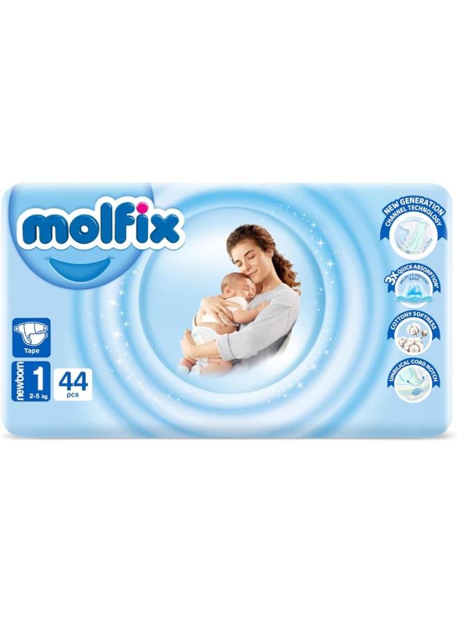 Molfix 44 Piece -Comfort Fix Diapers 3D Size 1 Mini (2-5 Kg)  - Image 1