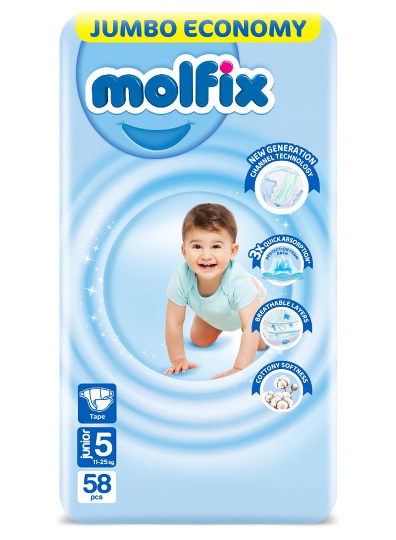 Molfix Baby Diapers - Jumbo Pack - Junior Size 5 - 58 Pieces