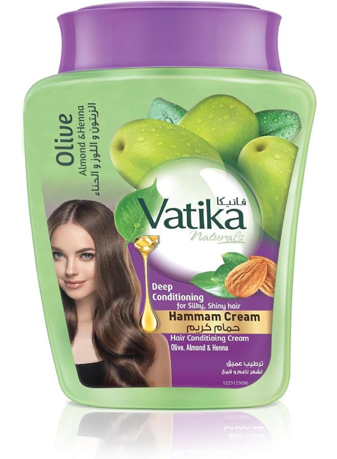 Dabur Vatika Naturals Deep Conditioning Hammam Cream | Enriched With Olive, Almond & Henna | For Silky & Shiny Hair 900.0grams - Image 1
