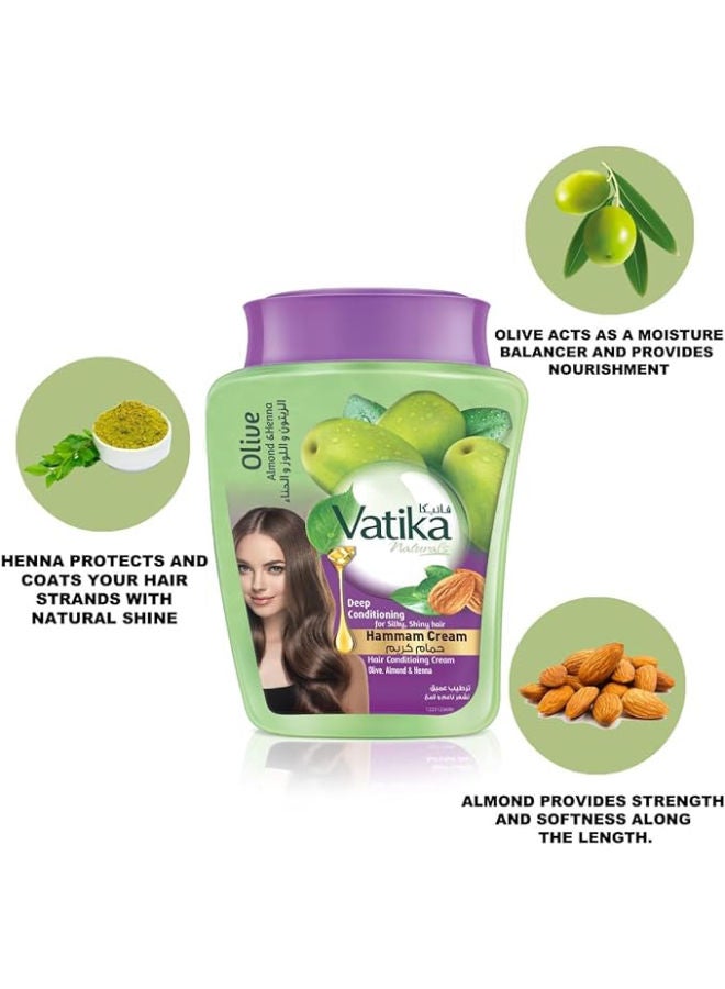 Dabur Vatika Naturals Deep Conditioning Hammam Cream | Enriched With Olive, Almond & Henna | For Silky & Shiny Hair 900.0grams - Image 2