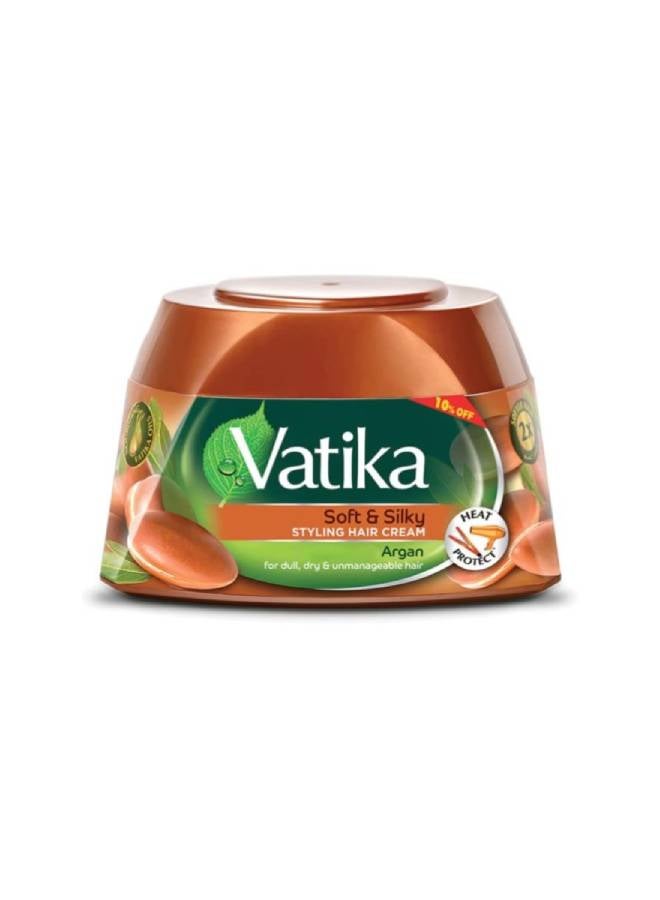 Dabur Vatika Naturals Argan Styling Hair Cream 125 ml + 10% OFF| Soft & Silky | Heat Protect | For Dull, Dry & Unmanageable Hair 125ml - Image 1
