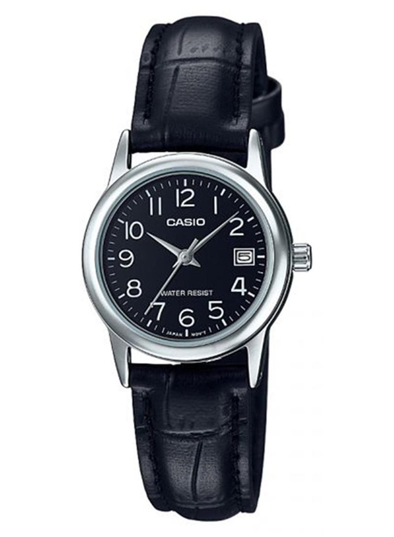 كاسيو ساعة يد بعقارب وسوار من الجلد مقاومة للماء طراز LTP-V002L-1BUDF - 25 مم - لون أسود للنساء - Image 1