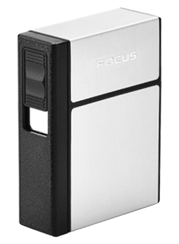 FOCUS Cigarette Dispenser Storage Box With USB Lighter Silver 60x92x67.5mm