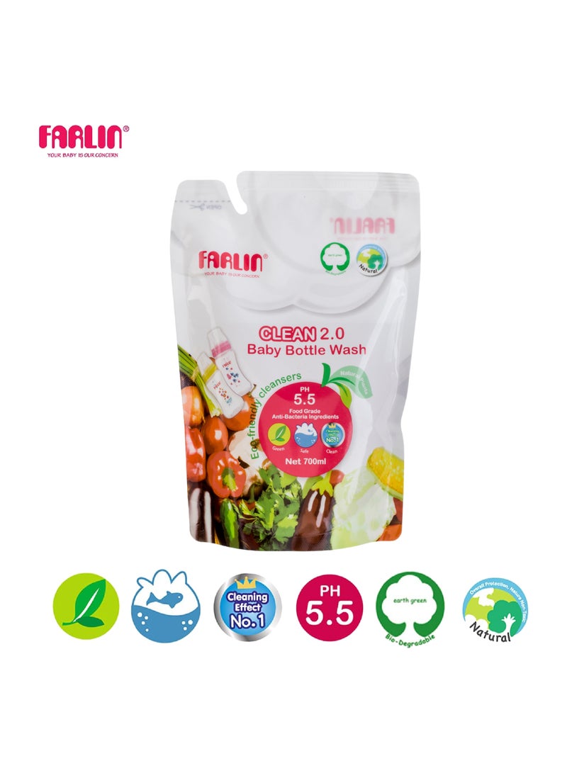 FARLIN - Baby Bottle Wash Refill Pack 700ml – Plant Based Natural, Safe And Non-Toxic with Neutral PH Cleaner for Bottles, Pacifiers And Accessories - Image 1