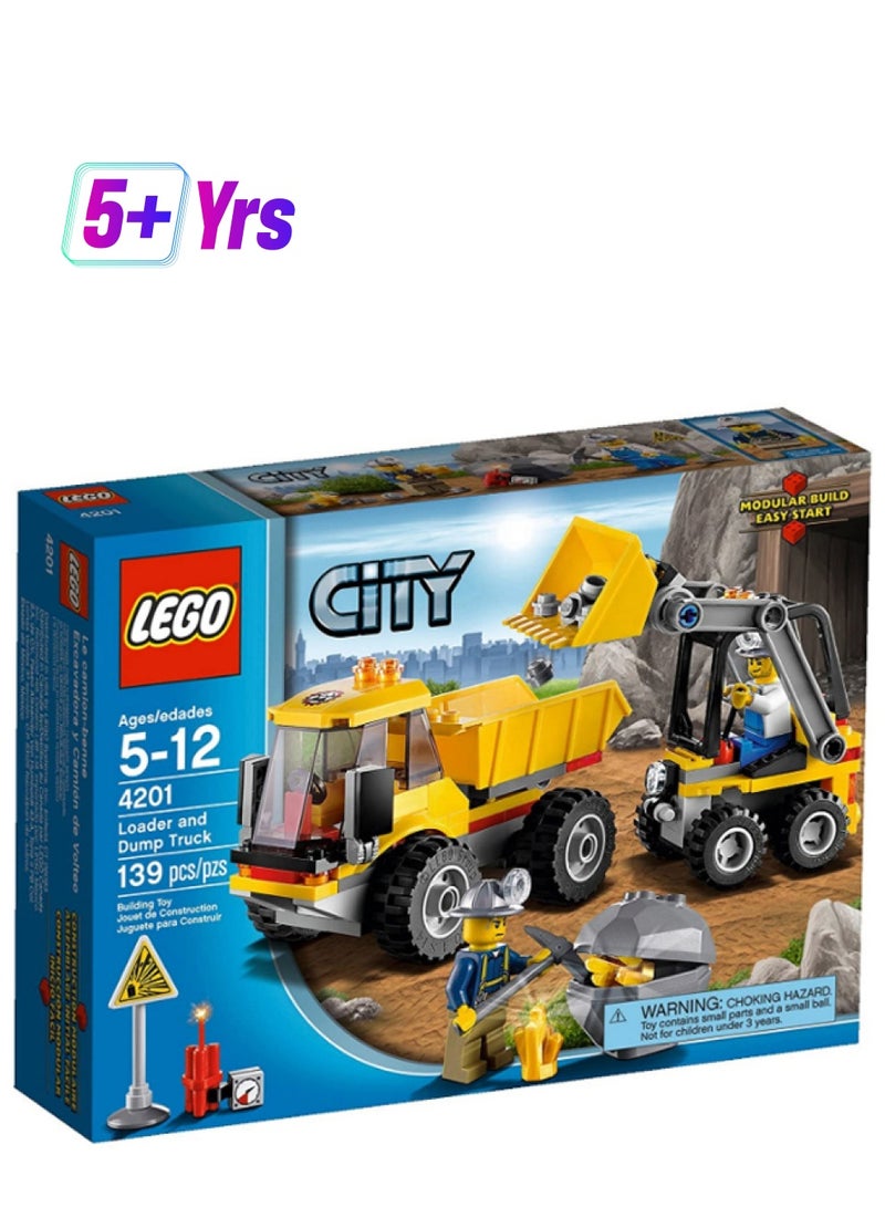 ليغو مجموعة ألعاب مكعبات سيتي بتصميم آلة تحميل وشاحنة قلاب، 139 قطعة 4201 139 أكبر من 5 سنوات - Image 1